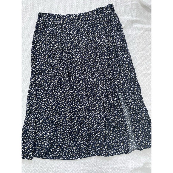 LOFT Dresses & Skirts - LOFT Outlet Floral Midi Skirt Navy Blue Yellow Green Size 16 NWT Flowy Boho